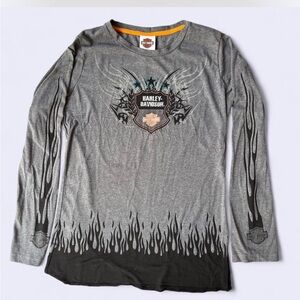 Harley Davidson Flame & Sequin Long Sleeve Top
